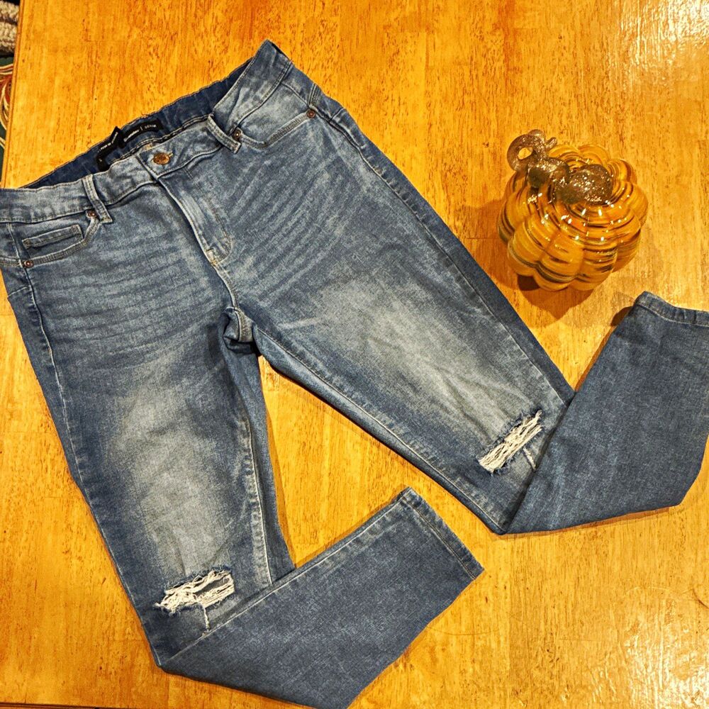 Bluenotes Jordan Push Up Jegging Women's Blue Distressed Denim Button sz 10